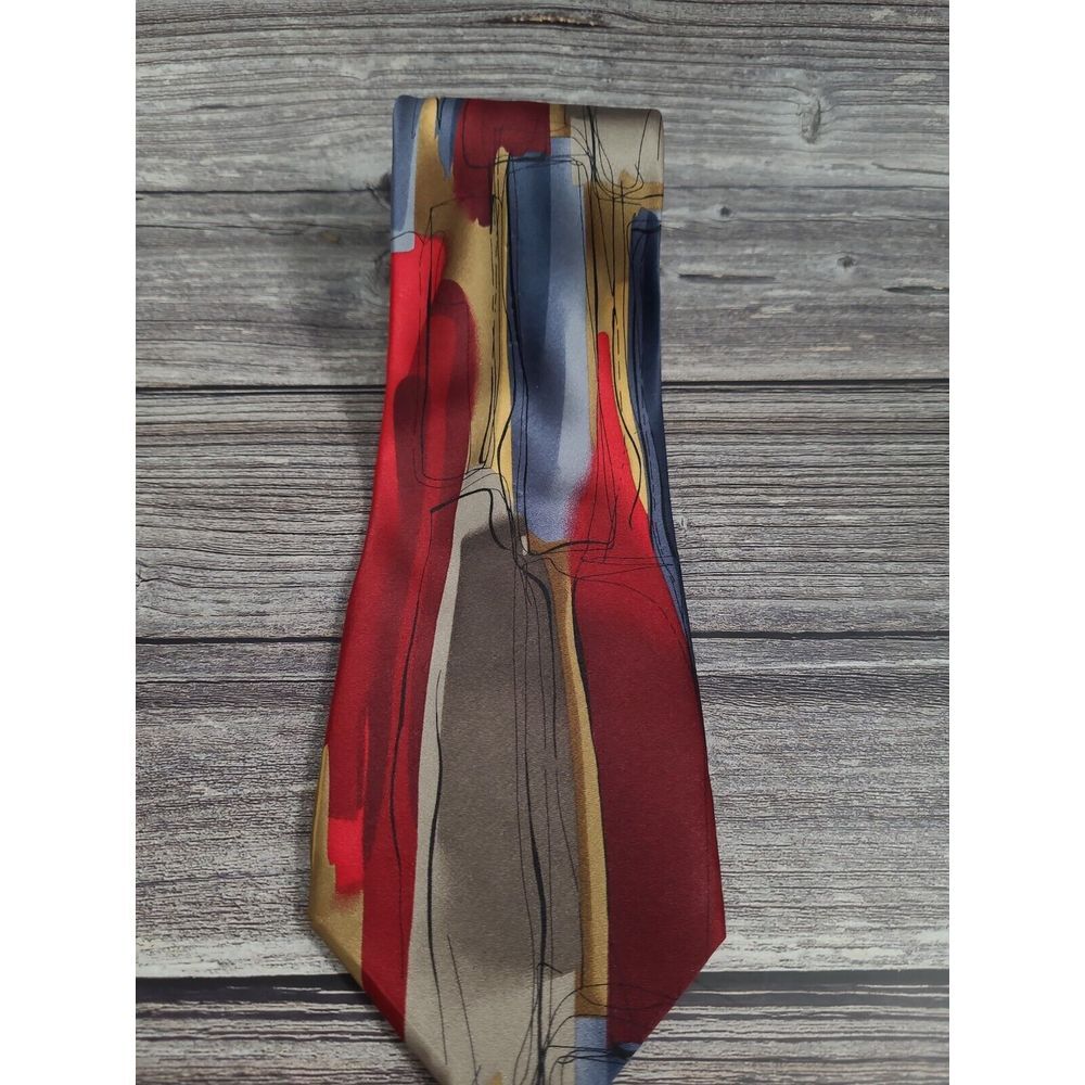 Vintage Jerry Garcia Silk Necktie Red Blue Abstract Hand Hold Collection 32 1996